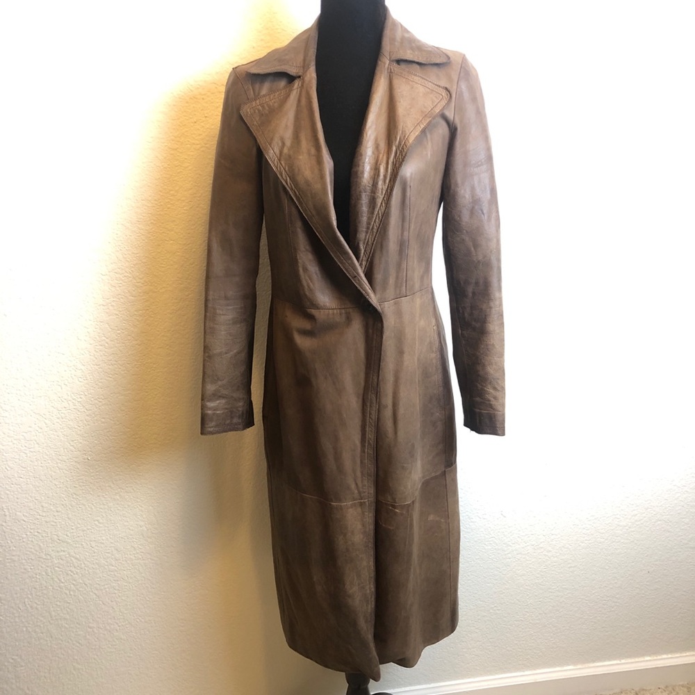 Zara Vintage Leather Trench 1 Button Coat Gem